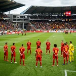 L'équipe nationale de Belgique les Diables Rouges lors d'un match de qualification pour la Coupe du Monde 2026