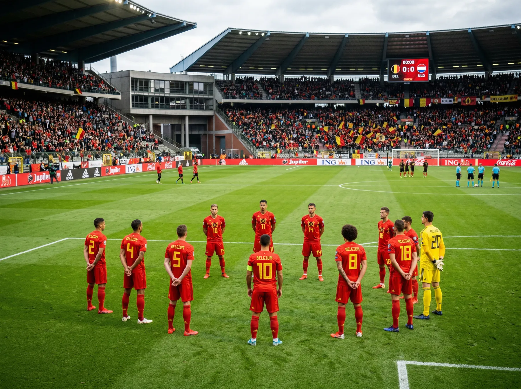 L'équipe nationale de Belgique les Diables Rouges lors d'un match de qualification pour la Coupe du Monde 2026