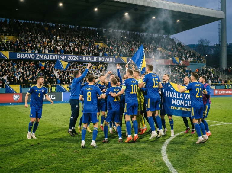 L'équipe nationale de Bosnie-Herzégovine célébrant sa qualification pour la Coupe du Monde 2026