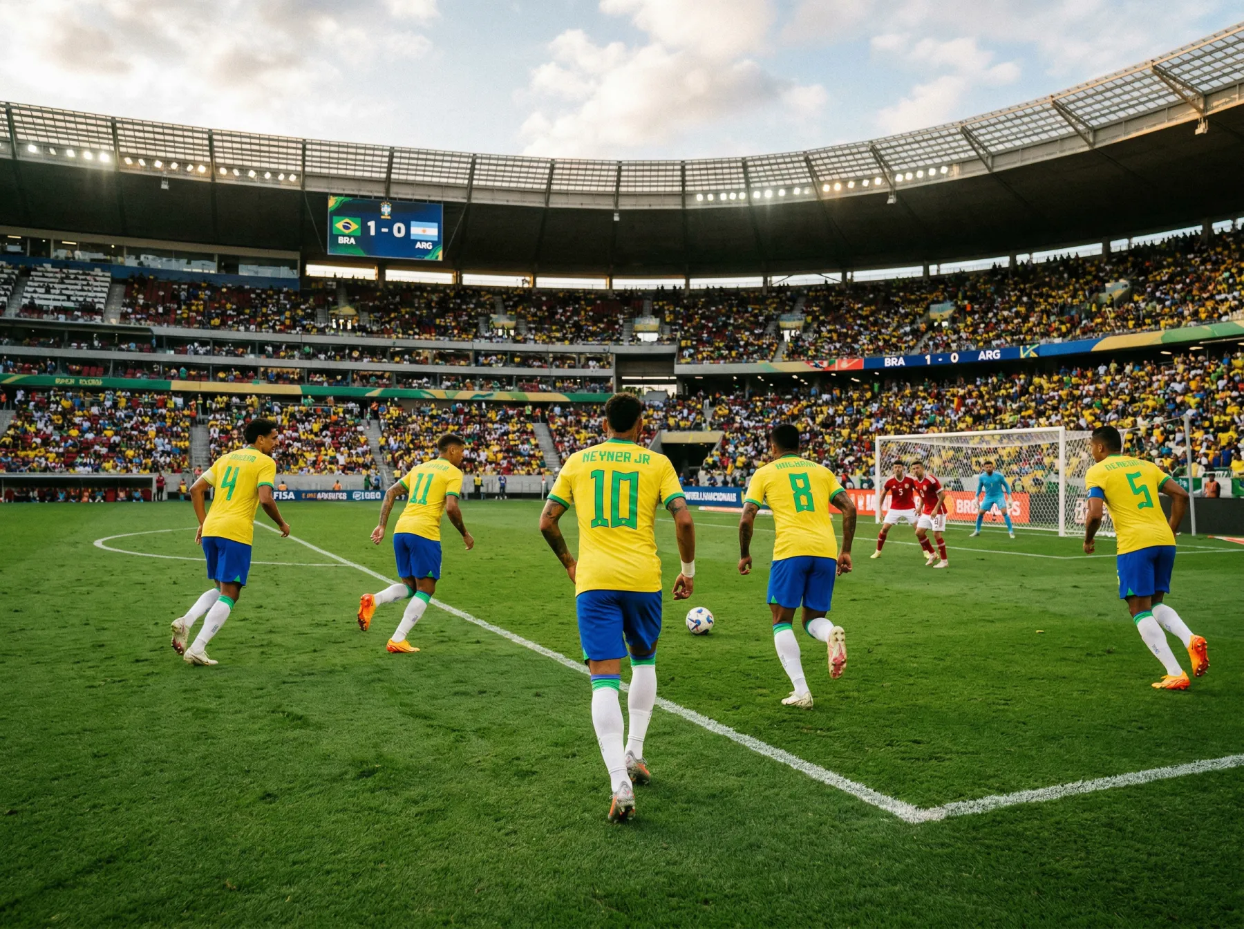 L'équipe nationale du Brésil en maillot jaune lors d'un match de qualification pour la Coupe du Monde 2026