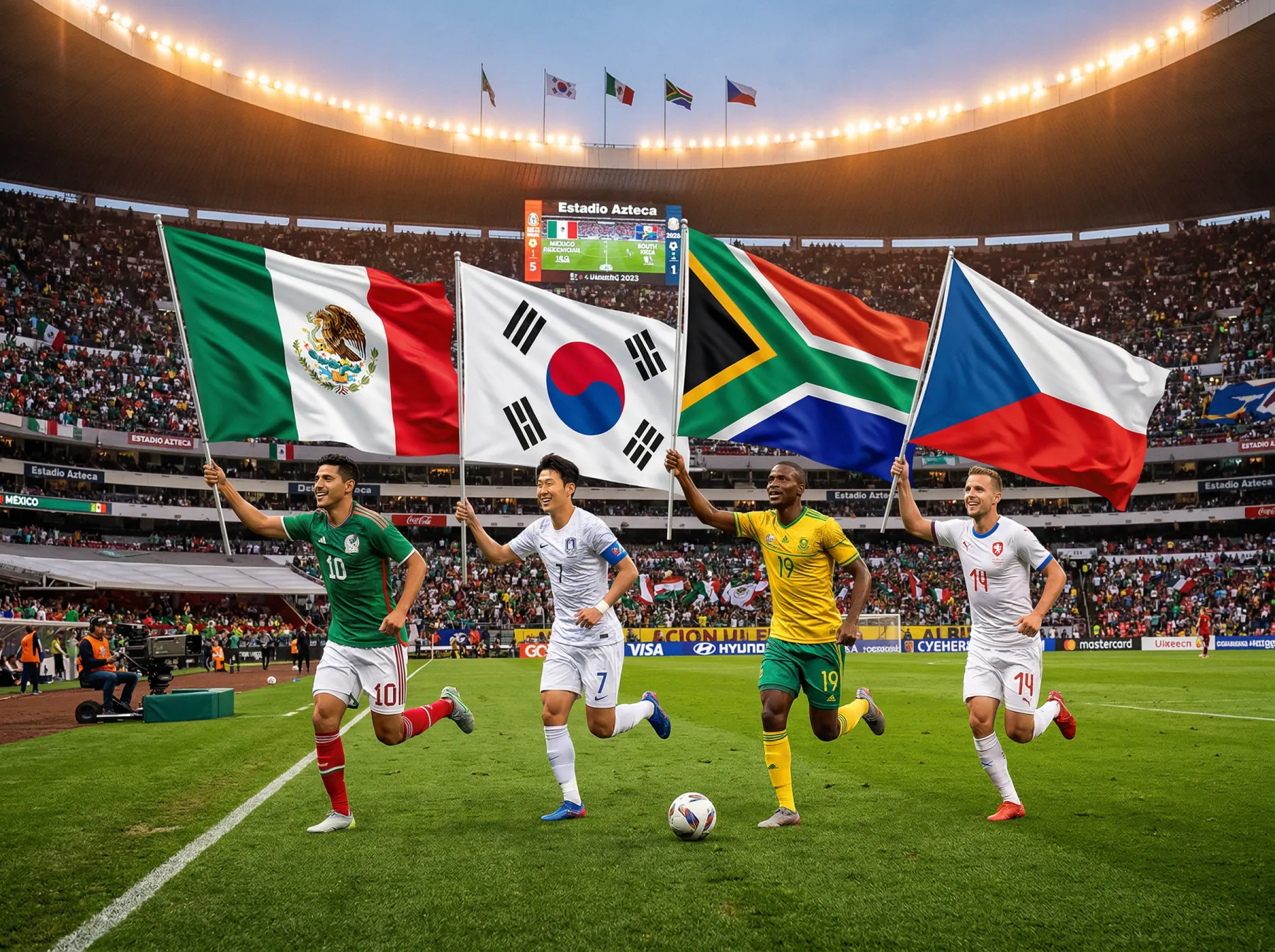 Groupe A de la Coupe du Monde 2026 avec les drapeaux du Mexique, de la Corée du Sud, de l'Afrique du Sud et de la Tchéquie
