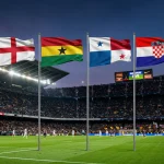 Groupe L de la Coupe du Monde 2026 avec les drapeaux de l'Angleterre, du Ghana, du Panama et de la Croatie