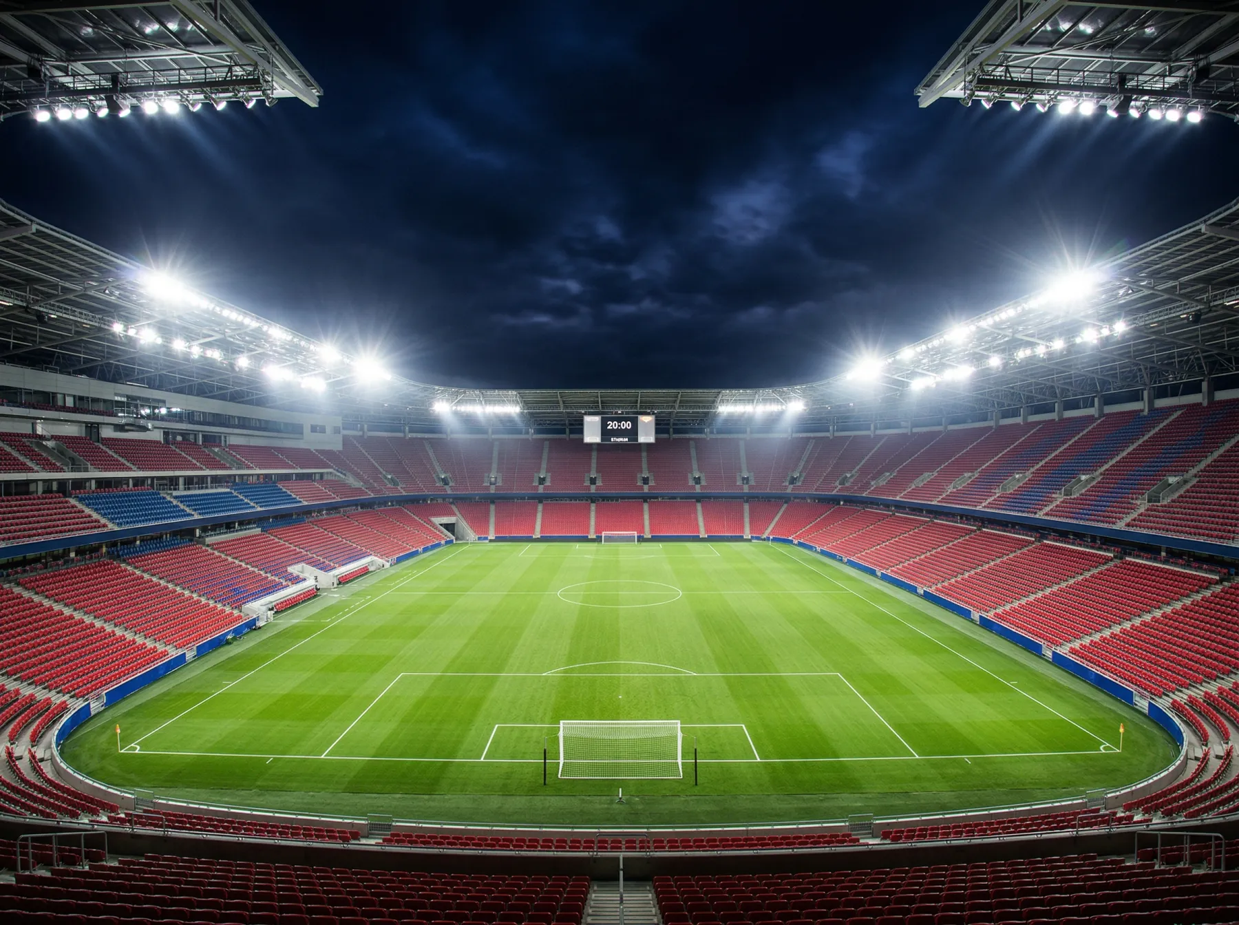 Stade de football américain illuminé pour le Mondial 2026 avec supporters