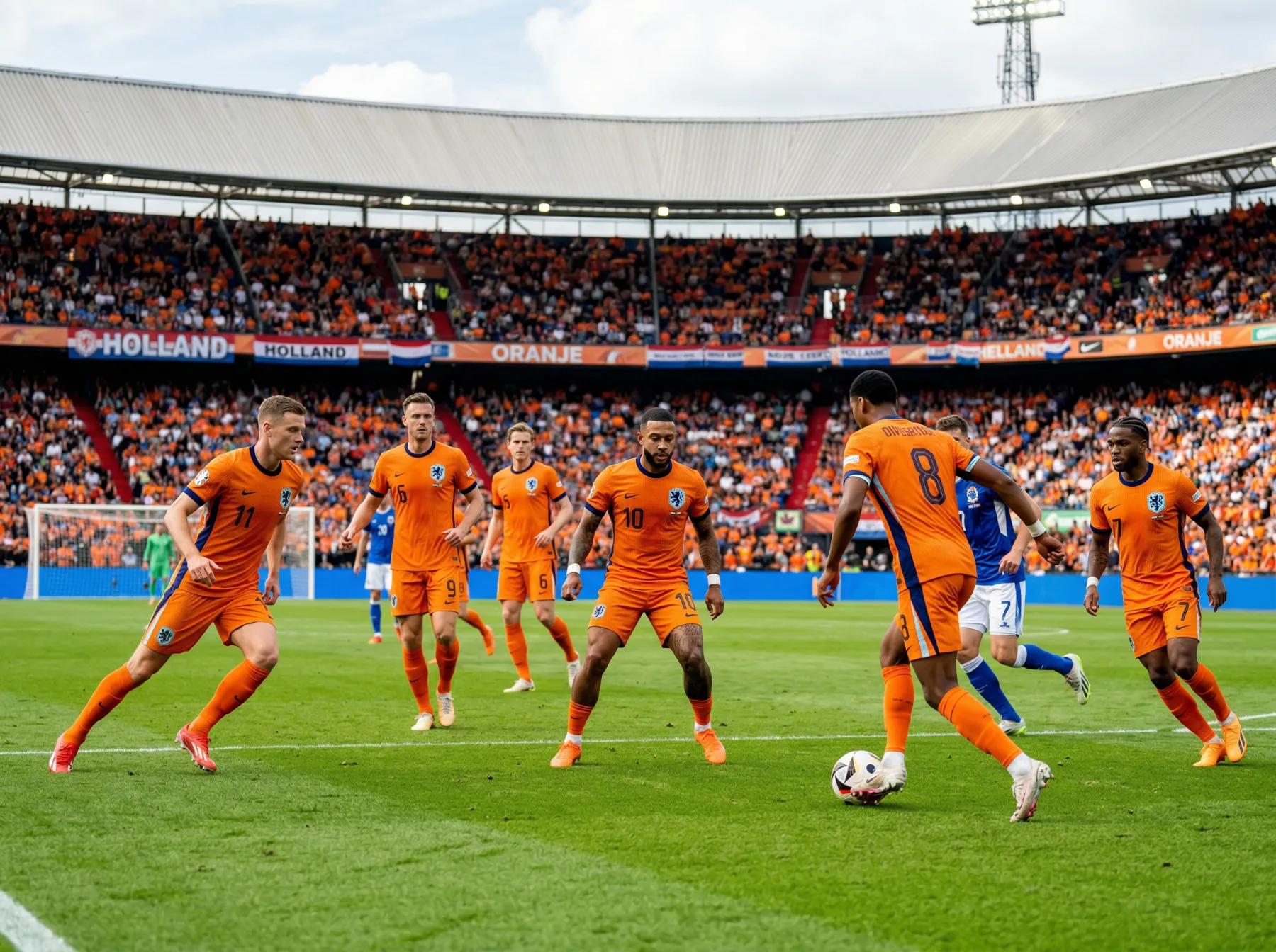 L'équipe nationale des Pays-Bas en maillot orange lors d'un match de qualification pour la Coupe du Monde 2026