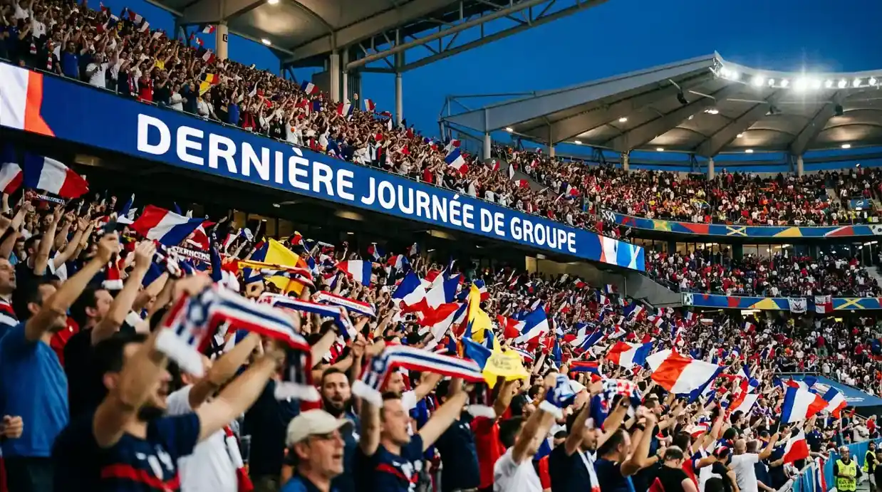 Supporters de football brandissant des écharpes et des drapeaux dans les tribunes d'un stade