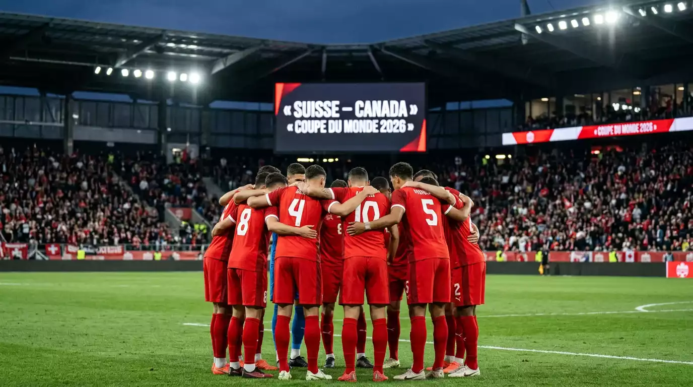 Joueurs d'une équipe nationale de football regroupés avant le coup d'envoi d'un match du Mondial 2026