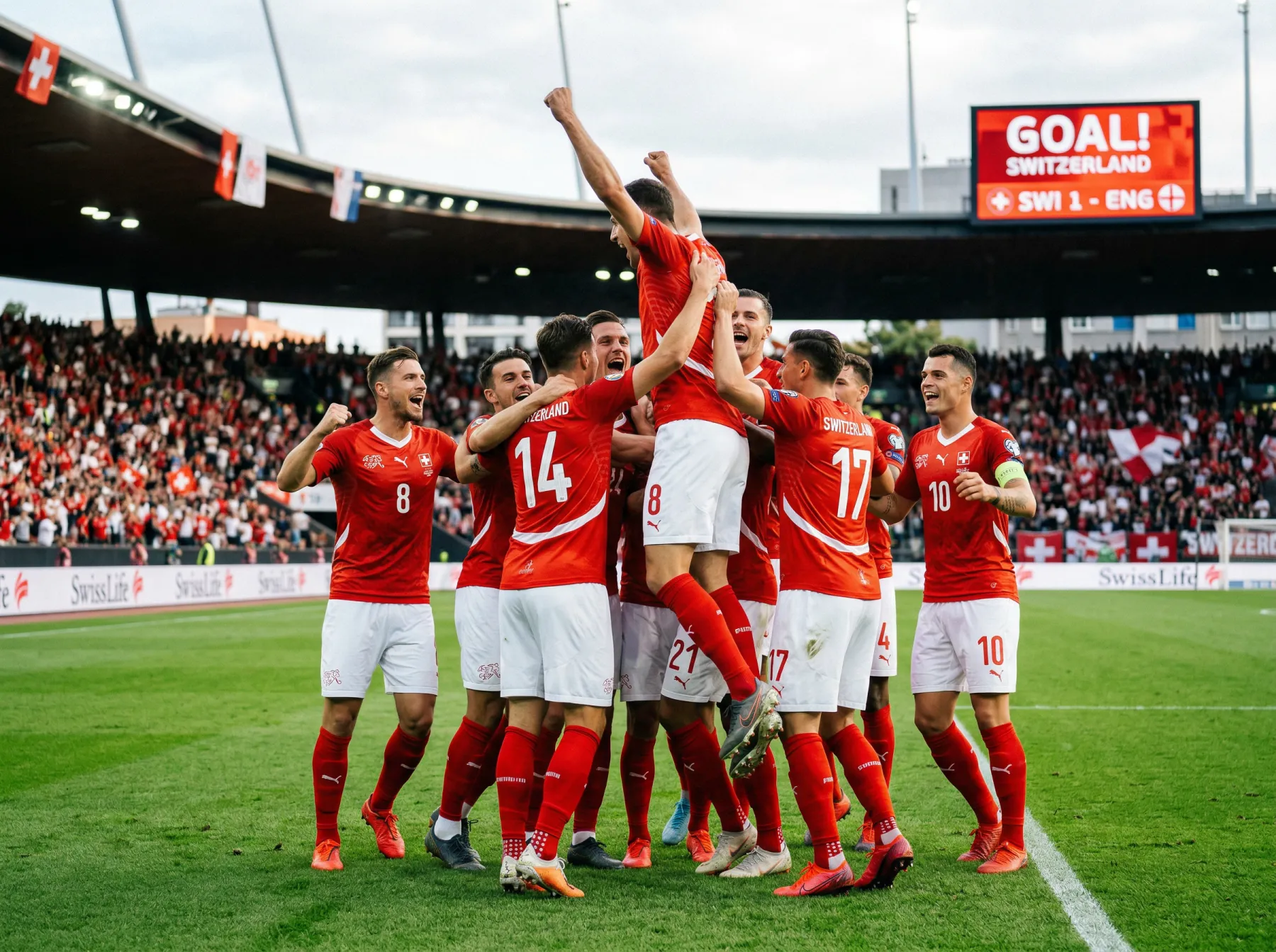 L'équipe nationale suisse de football célébrant une qualification historique pour la Coupe du Monde 2026